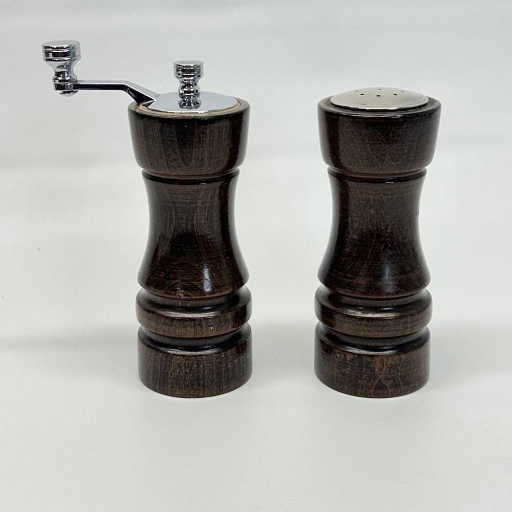 Leeds Engineering Corp Vintage Wood Salt Shaker and Pepper Mill Set Dark Brown
